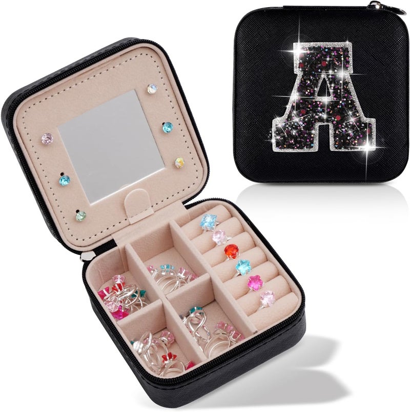 Uygafly Travel Jewelry Case - Personalized Jewelry Box for Women,Small Cute Jewelry Organizer Storage Aesthetic,Travel Essentials Birthday Gifts | Black,A - Image 1